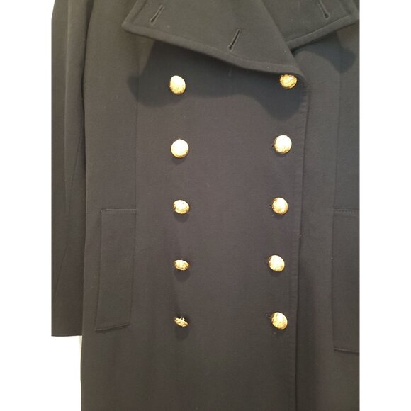 Ralph Lauren Petite Black Wool Blend Double Breasted Pea Coat Gold Buttons P/L - Picture 4 of 8